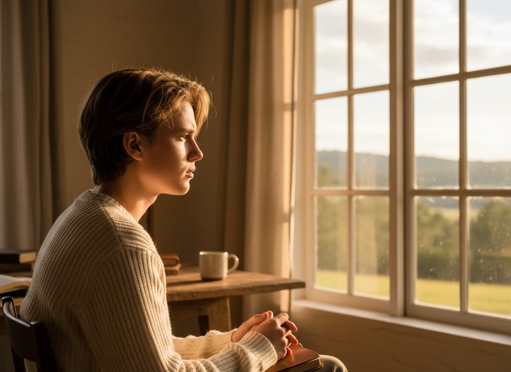 A quiet moment of reflection by the window
